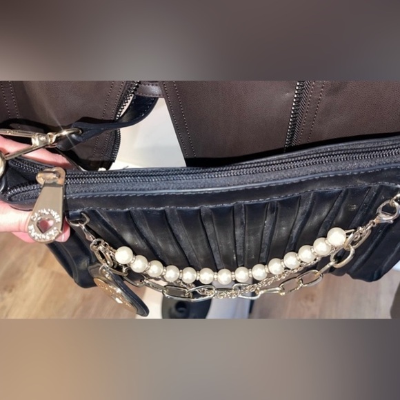 Cafe Noir Faux Leather Y2K Retro Pleated Crossbody/Clutch Handbag *Minor Flaws* - Picture 6 of 11